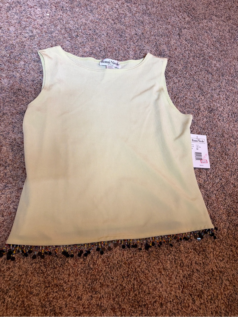 Ronni Nicole Pale Yellow Beaded-Hem Sleeveless Tank